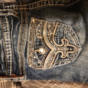 Rock Revival Women's Boot Cut Jeans - Distressed Blue with Embellished Pocket